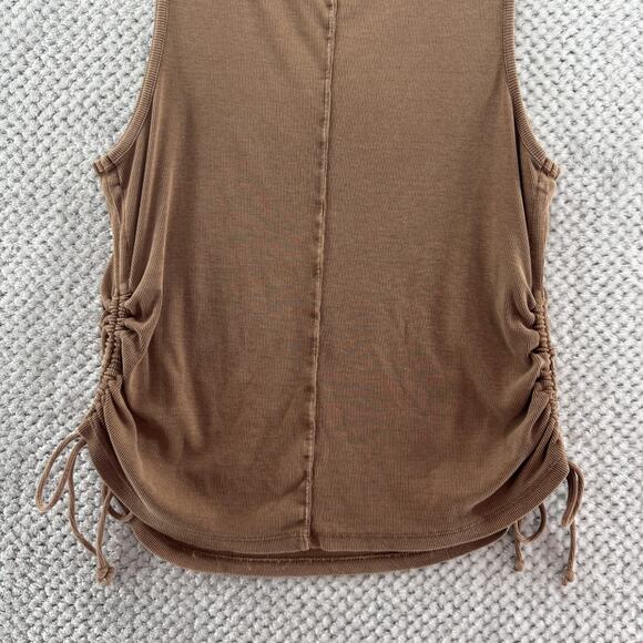 Pilcro Anthropologie Top Womens XL Brown Rib Knit Square Neck Ruched Tie Tank - Picture 9 of 13